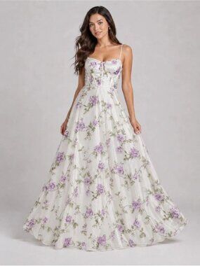 TLC SAY YES 3D Floral Embellished Gown Formal Dress White Lilac sz 11/12